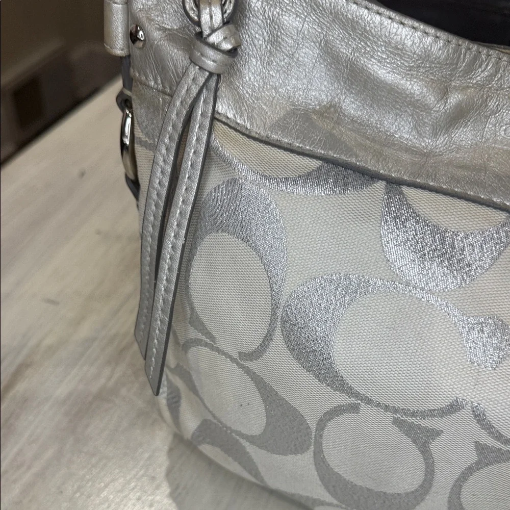 Coach Metallic Silver and Cream Shoulder Hobo Bag - Picture 5 of 16